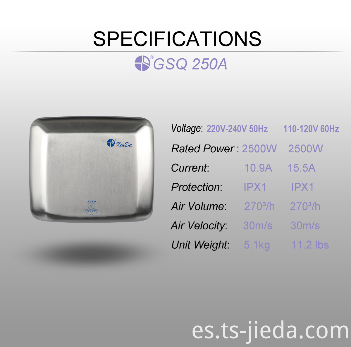 secador de manos con motor de larga duración hand dryer with Long lifespan motor